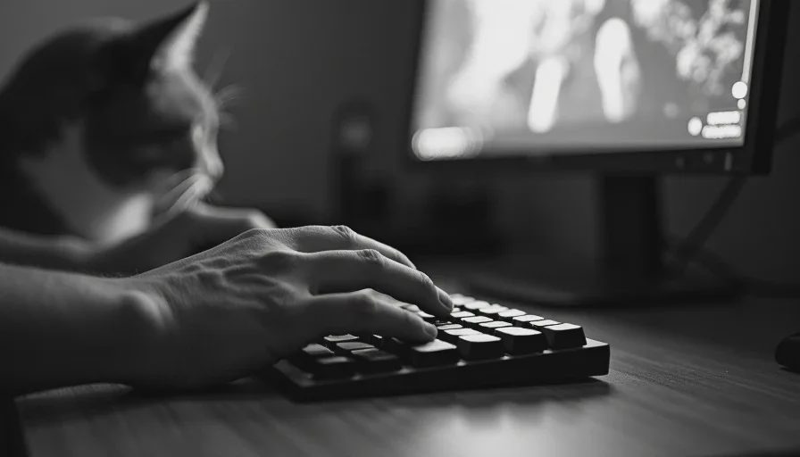 Looking closer at what the hardware allowed Hand on keyboard studying a game texture on monitor