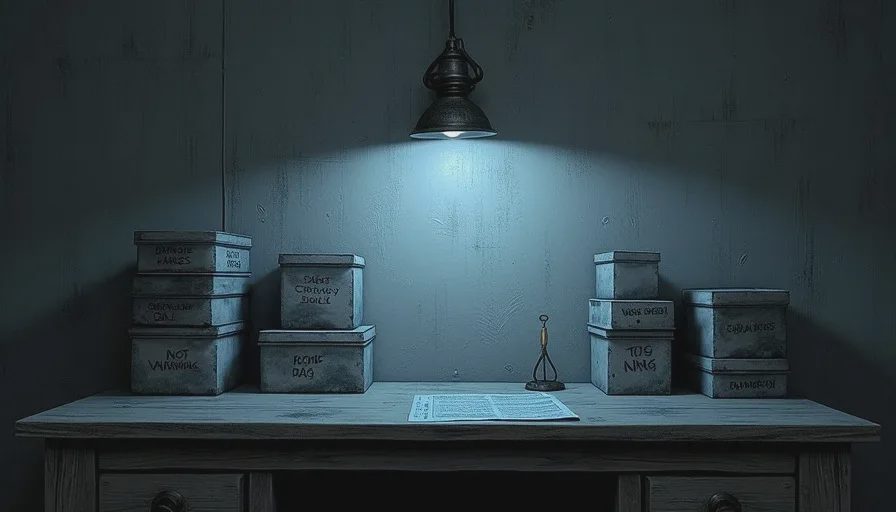 When carrying capacity still felt like a decision Limited item slots as worn metal boxes under a lamp