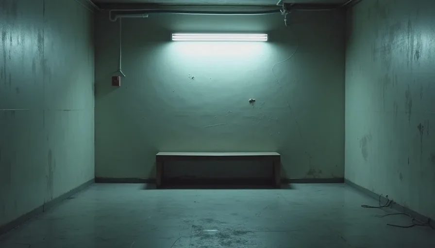 A room that asked almost nothing except that you stop Empty save room with flickering light and bench